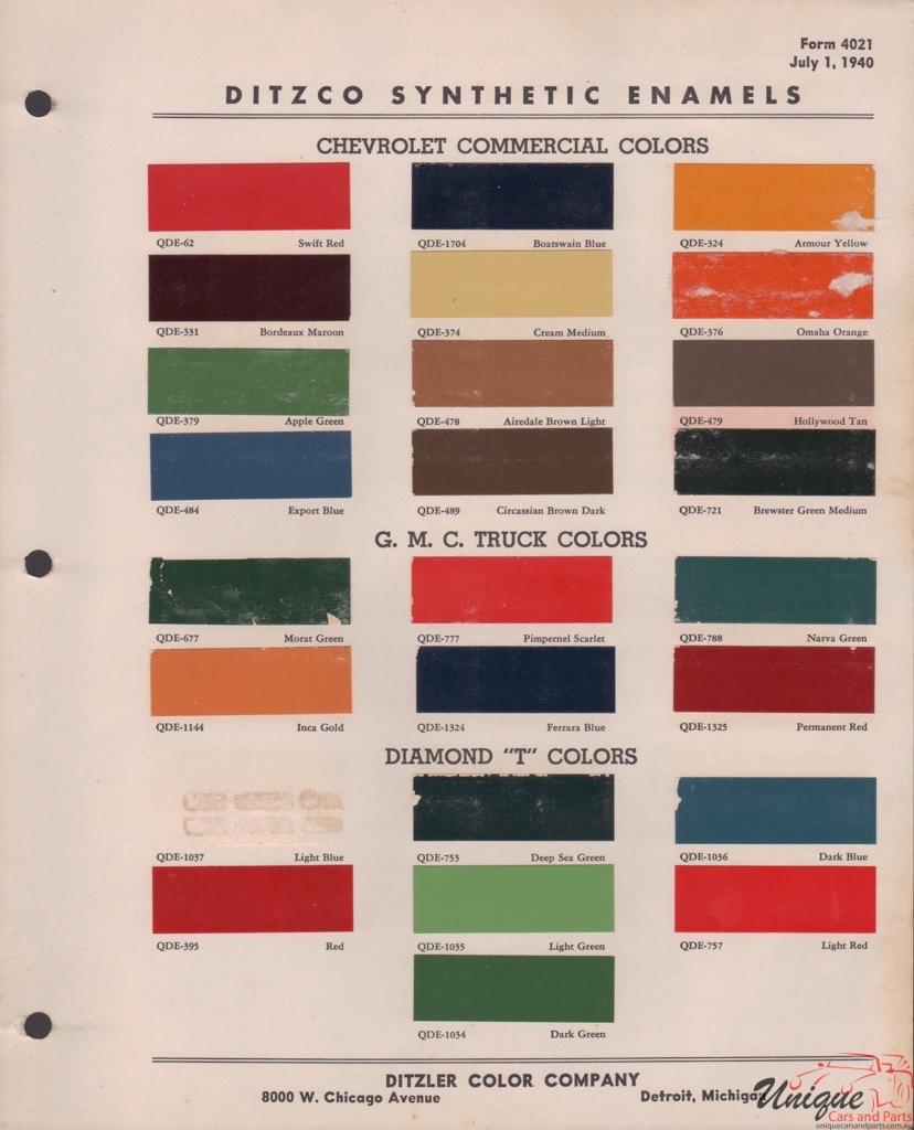 1939 GM Truck And Commercial Paint Charts PPG 1